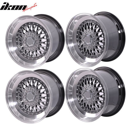 IKON MOTORSPORTS Wheel Rim Replacement 4PCS 17X8.5 +25 5X100 / 5X114.3 Step Lip Deep Dish Mesh Wheels For Mercury Mitsubishi Nissan Scion Subaru Tesla Toyota Acura Chevy Chrysler Dodge Ford Genesis