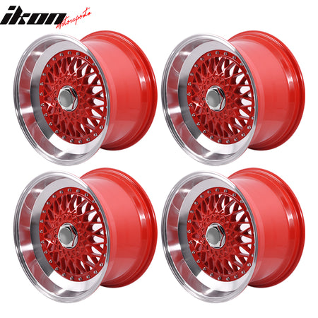 (4) 17X10 +30 5X100 / 5X114.3 Step Lip Deep Dish Mesh Wheels Rim Kit Red