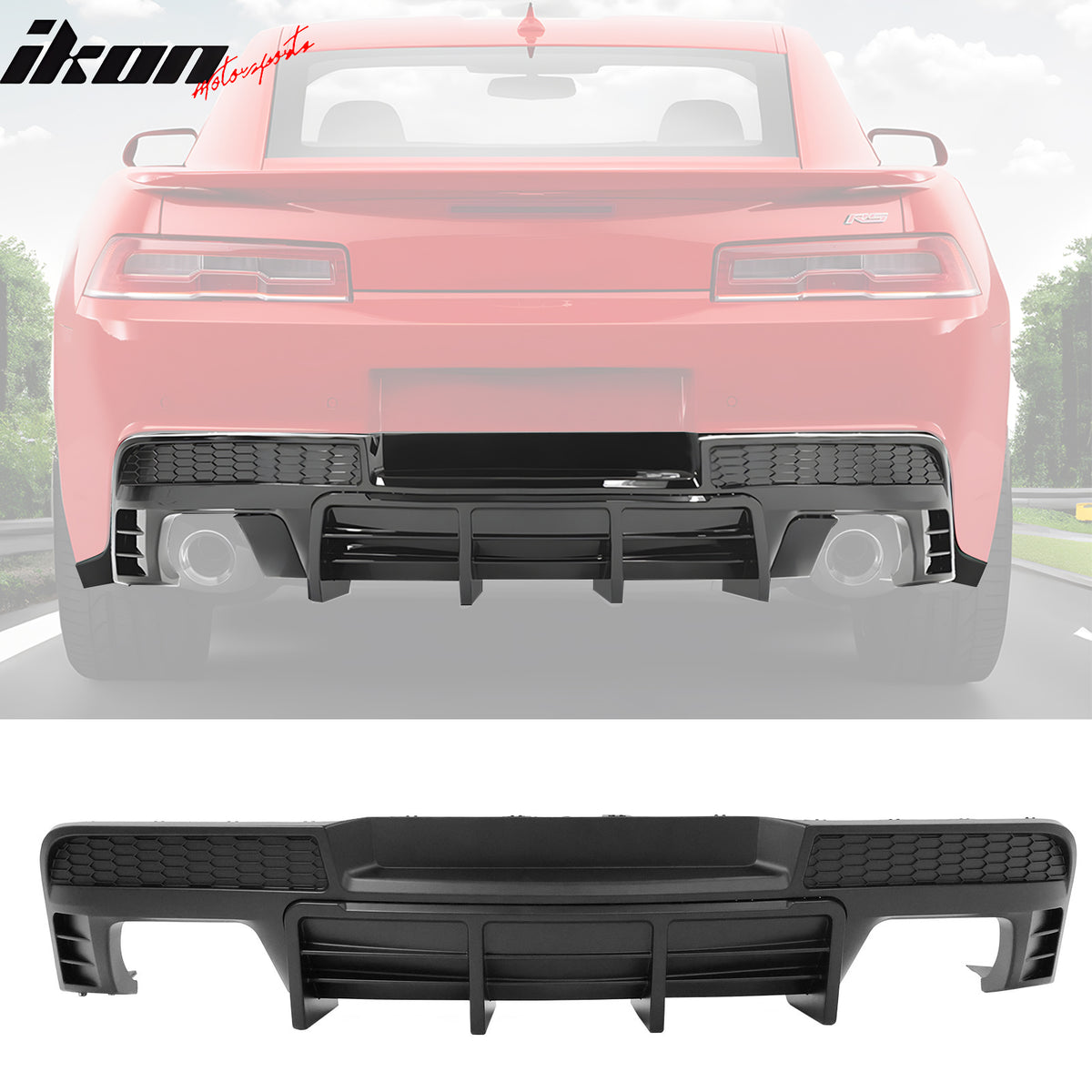 Fits 14-15 Chevy Camaro LT LS Ikon Black Rear Diffuser + Quad Exhaust Tips