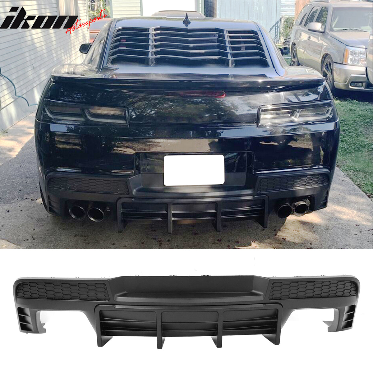 Fits 14-15 Chevy Camaro LT LS Ikon Black Rear Diffuser + Quad Exhaust Tips