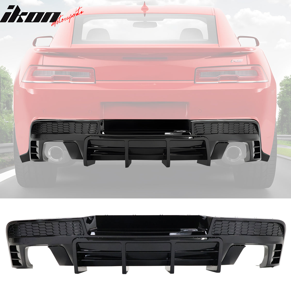 Fits 14-15 Chevy Camaro LT LS Ikon Black Rear Diffuser + Quad Exhaust Tips