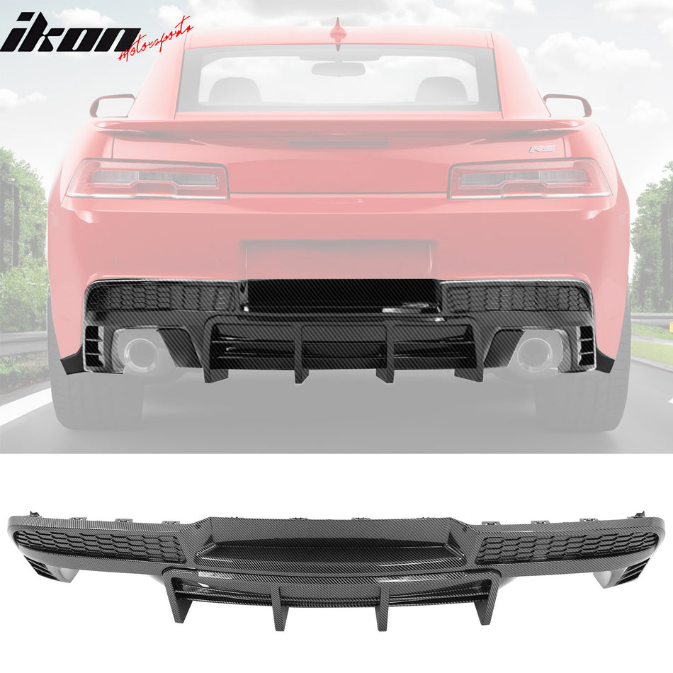 IKON MOTORSPORTS, Rear Diffuser Compatible With 2014-2015 Chevrolet Camaro, Ikon Style PP Lower Valance Spoiler Lip With Fin