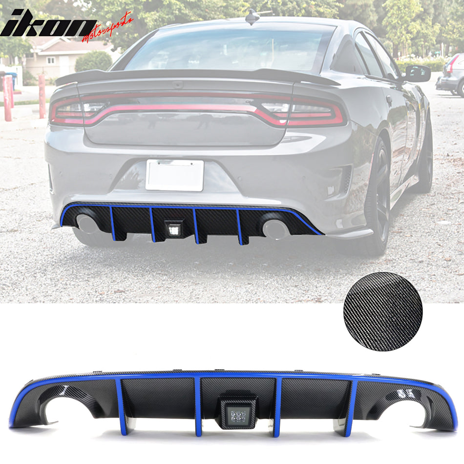 2015-2023 Dodge Charger LED Rear Diffuser Carbon Fiber Look Blue Tape