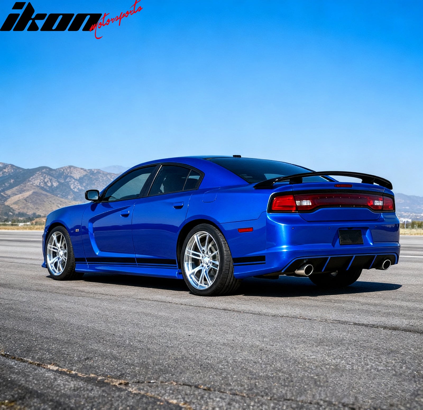 IKON MOTORSPRTS, Rear Bumper Lip Diffuser Compatible With 2012-2014 Dodge Charger SRT8, Factory Style PP Splitter with Blue Reflective Tape Add-On Lower Valance Spoiler Bodykit, 2013