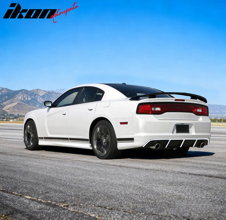 IKON MOTORSPRTS, Rear Bumper Lip Diffuser Compatible With 2012-2014 Dodge Charger SRT8, Factory Style PP Splitter with White Reflective Tape Add-On Lower Valance Spoiler Bodykit, 2013