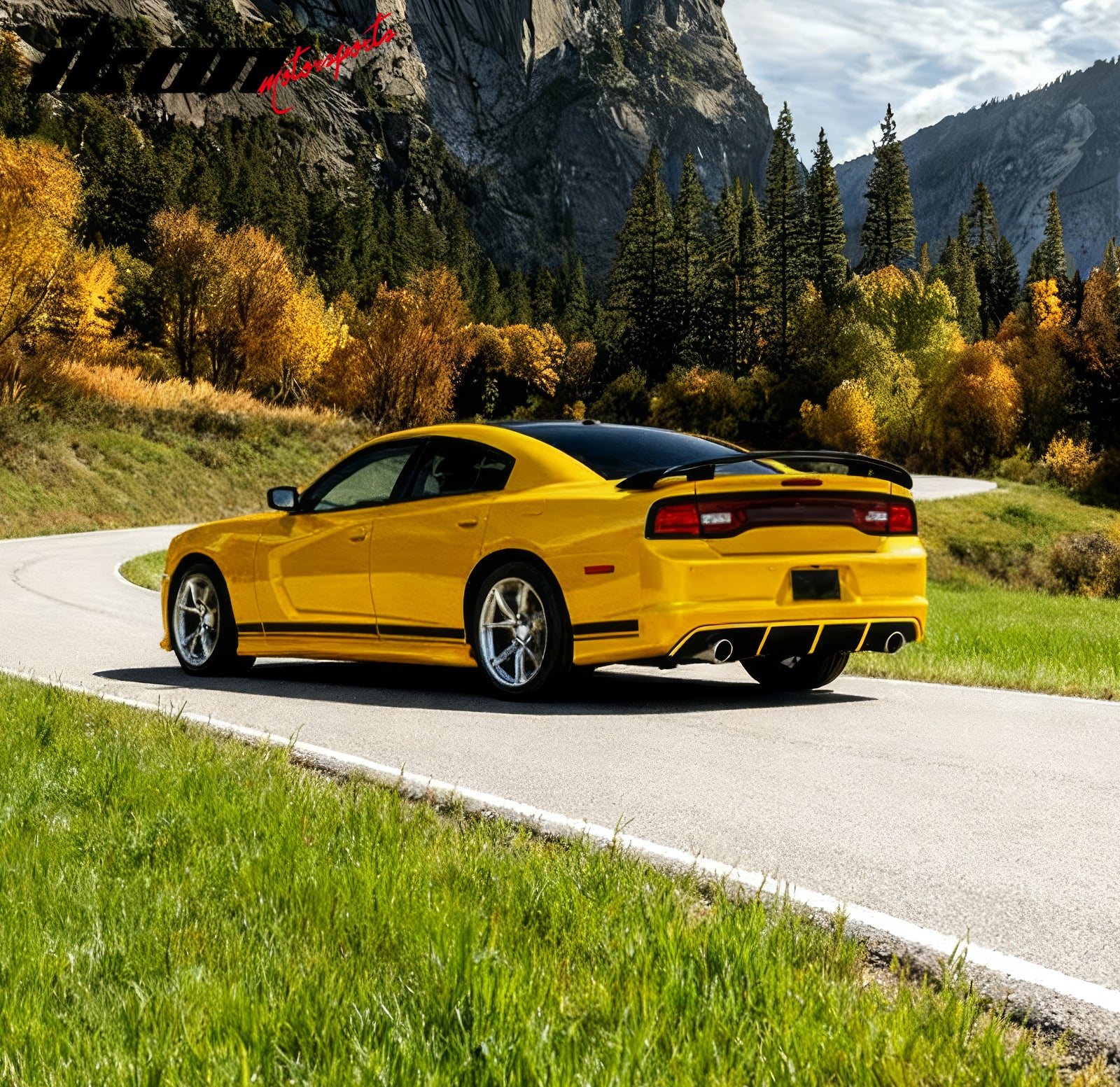IKON MOTORSPRTS, Rear Bumper Lip Diffuser Compatible With 2012-2014 Dodge Charger SRT8, Factory Style PP Splitter with Yellow Reflective Tape Add-On Lower Valance Spoiler Bodykit, 2013