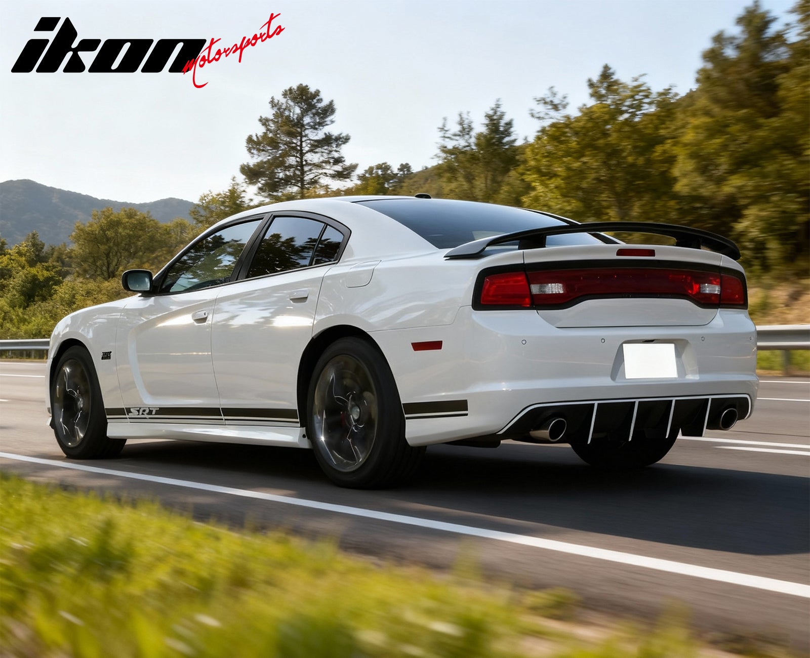 Fits 12-14 Dodge Charger SRT8 V2 Style Rear Diffuser PP w/ White Reflective Tape