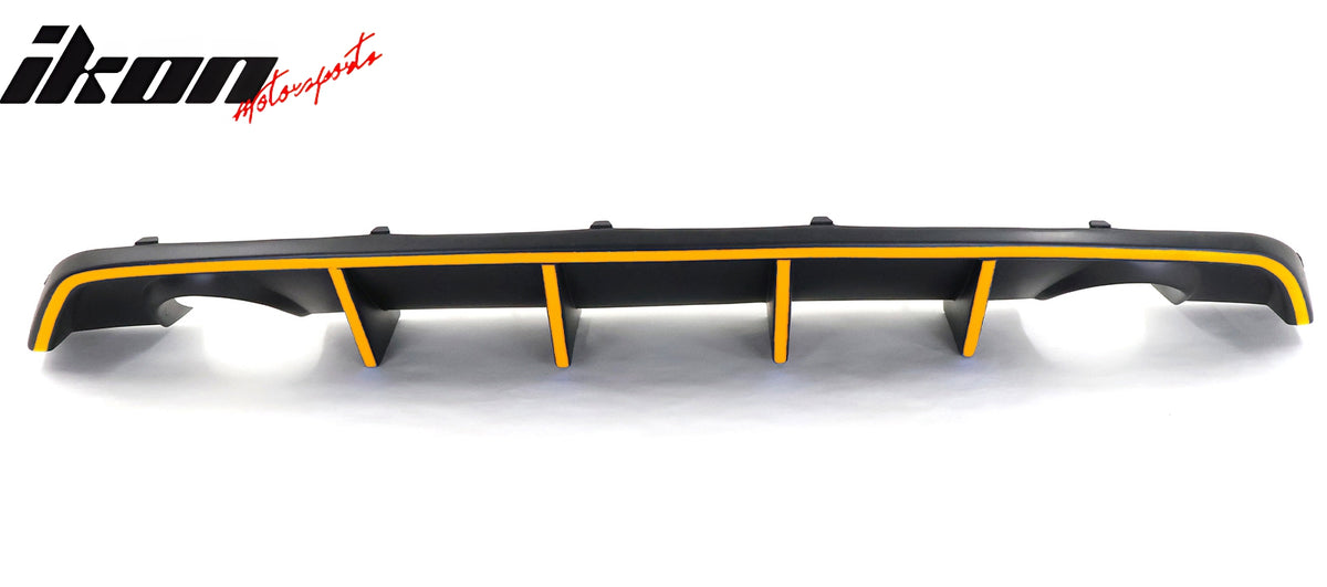IKON MOTORSPORTS, Rear Diffuser w/ Yellow Reflective Tape Compatible With 2012-2014 Dodge Charger SRT8, V2 Style PP Splitter Spoiler Valance Chin Bumper Lip Bodykit with Yellow Safety Tape, 2013