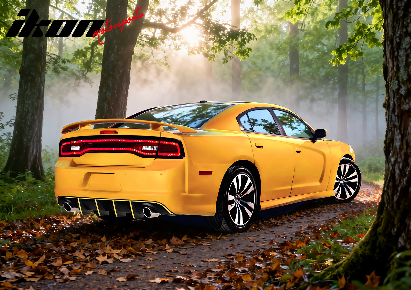 For 12-14 Dodge Charger SRT8 V2 Style Rear Diffuser PP w/ Yellow Reflective Tape