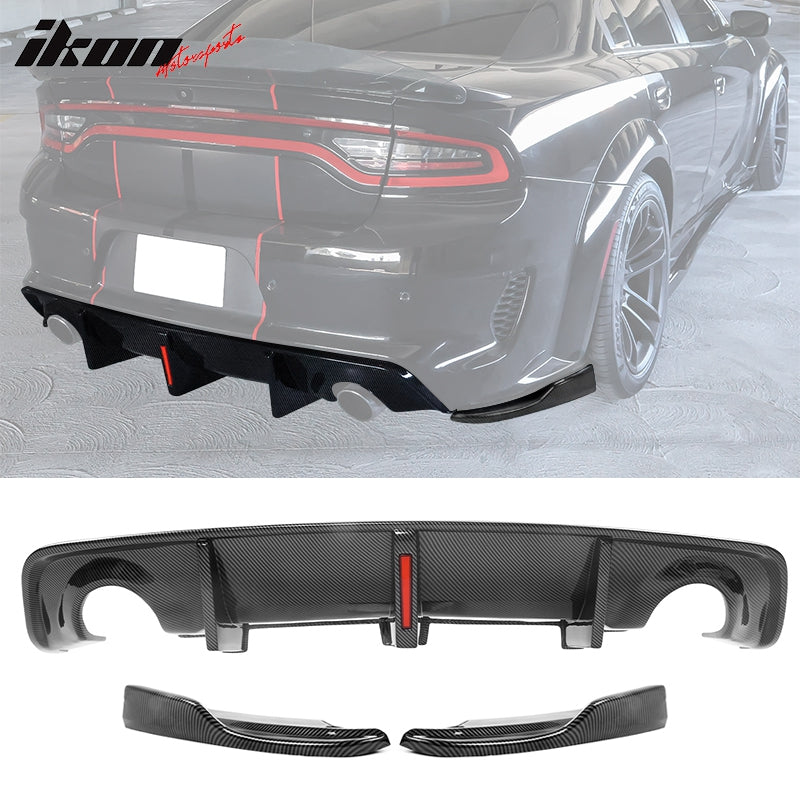 IKON MOTORSPORTS, Rear Diffuser W/ Light + Apron Side Spats Compatible With 2020-2023 Dodge Charger Widebody Sedan 4-Door