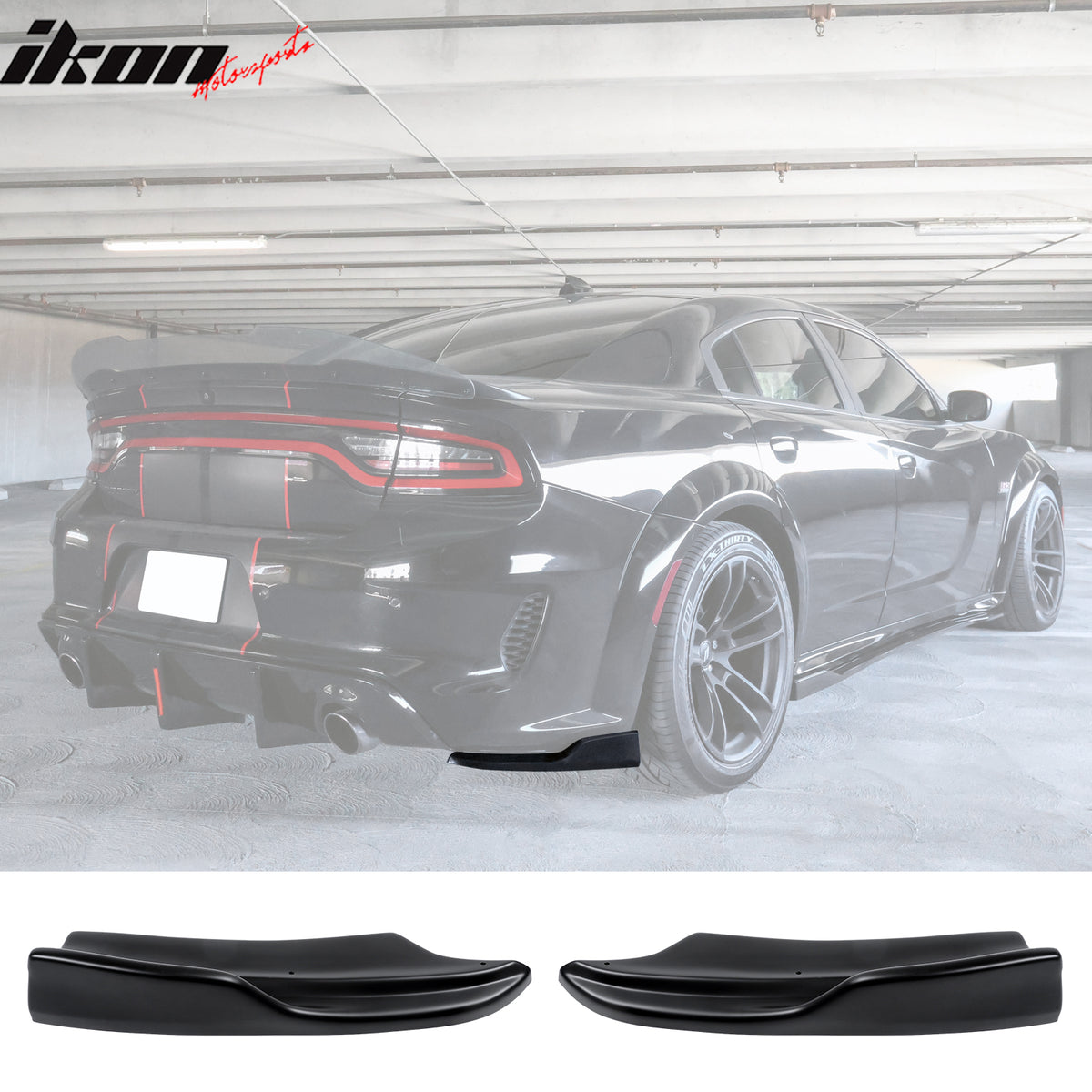 Fits 20-23 Charger Widebody IKON PP Matte Black Rear Diffuser + Apron Spats - PP