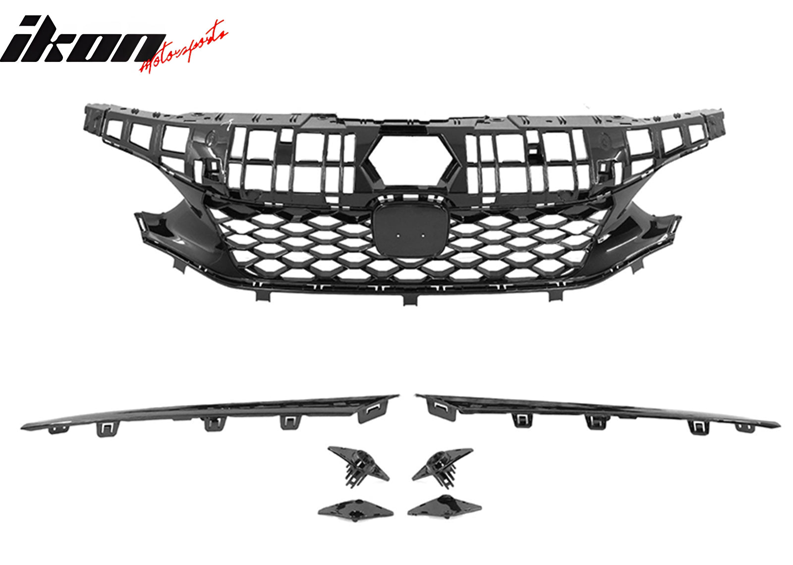 Fits 22-24 Honda Civic Sedan Type R Style Front Upper Grille + Bumper Upper Trim