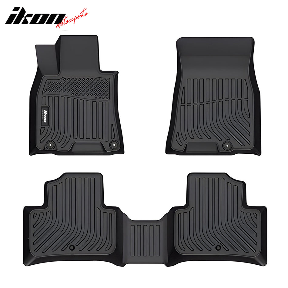IKON MOTORSPORTS 3D TPE Floor Mats + Trunk Mat, Compatible with 2022-2024 Genesis GV70, Black All Weather Waterproof Anti-Slip Floor Liners, Front & 2nd Row Full Set Car Interior Storage Cover