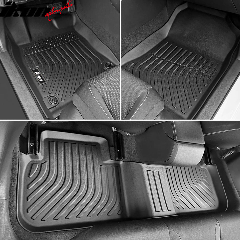 IKON MOTORSPORTS 3D TPE Floor Mats + Trunk Mat, Compatible with 2022-2024 Honda Civic Sedan, Black All Weather Waterproof Anti-Slip Floor Liners, Front & 2nd Row Full Set Interior Storage Cover Accessories