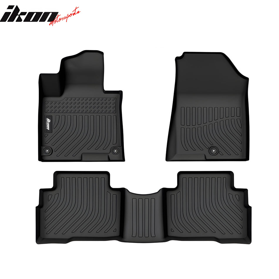 IKON MOTORSPORTS 3D TPE Floor Mats & Trunk Mat, Compatible with 2023-2024 Kia Sportage Hybrid, All Weather Waterproof Anti-Slip Floor Liners, Front & 2nd Row Full Set Car Interior Accessories, Black