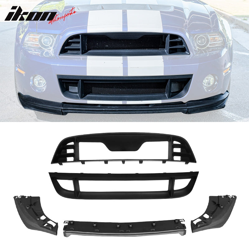2010-2014 Ford Mustang GT500 Upper Lower Grille + Front Bumper Lip PP