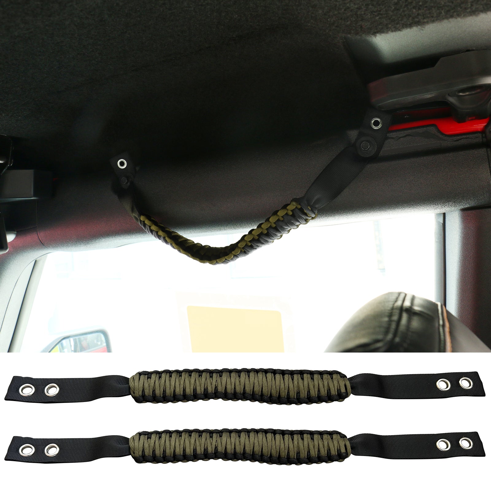 Fits 21-24 Ford Bronco 2/4Dr 2PC Nylon Roll Bar Grab Handles Paracord Grip