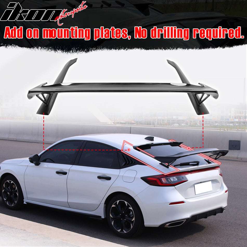 IKON MOTORSPORTS, Trunk Spoiler Compatible With 2022-2024 Honda Civic Hatchback, Type-R Style Gloss Black ABS Plastic Rear Trunk Lid Spoiler Wing Lip With Mounting Plates