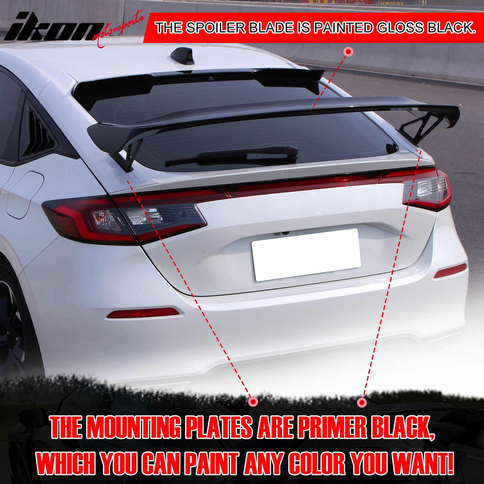 For 22-24 Honda Civic Hatchback Type-R Gloss Black Trunk Spoiler Mounting Plates