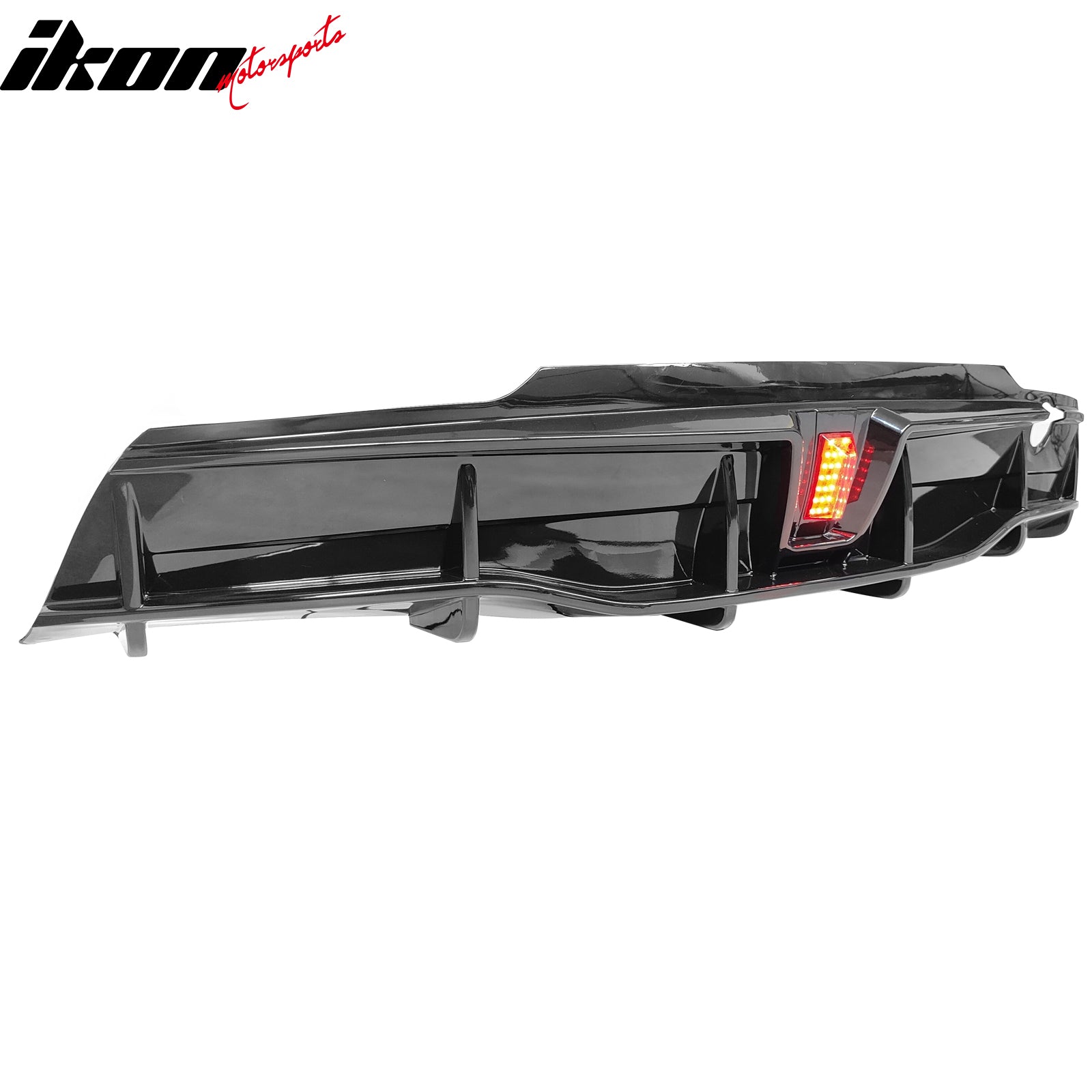 Fits 20-24 Tesla Model Y IKON Gloss Black Rear LED Diffuser Lip W/ Corner Aprons