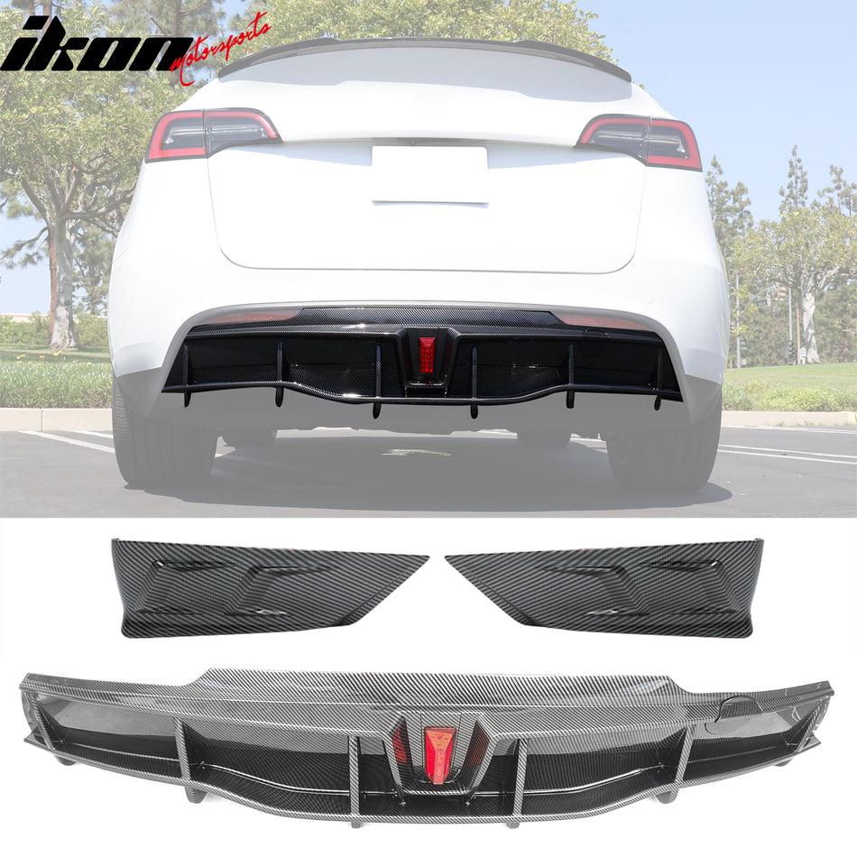 2020-2024 Tesla Y IKON Carbon Fiber Print Rear Lip W/ Rear Aprons PP