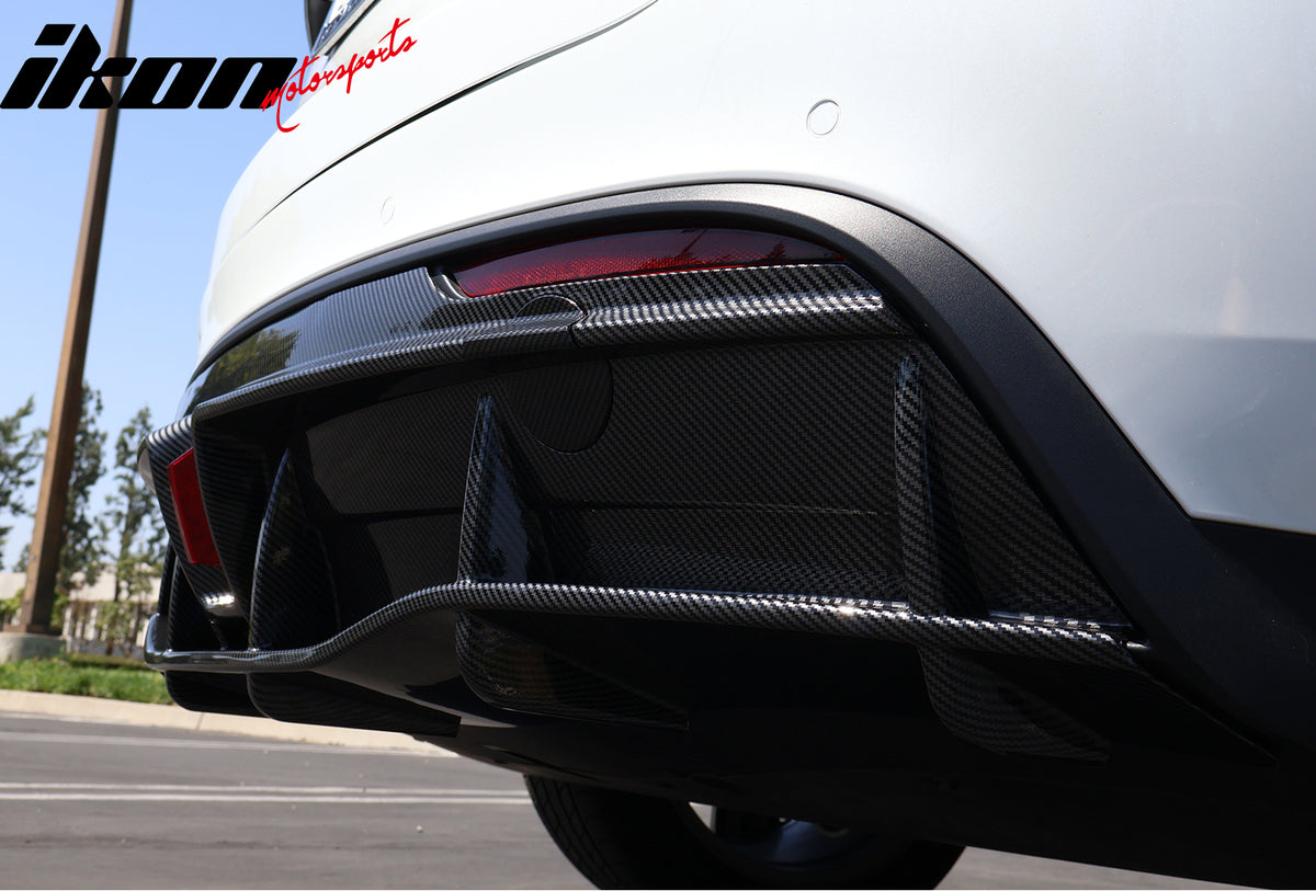 For 20-24 Tesla Y IKON Carbon Fiber Print Rear LED Diffuser Lip W/ Corner Aprons