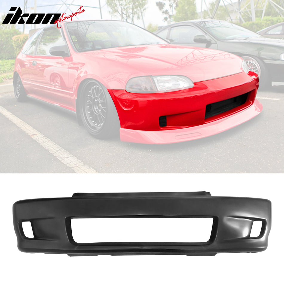 IKON MOTORSPORTS, Front Bumper Cover W/ Lip Compatible With 1992-1995 Honda Civic Hatchback & Coupe 2-Door, Whitecrow WC Style PU Polyurethane Front Bumper Cover Conversion Replacement