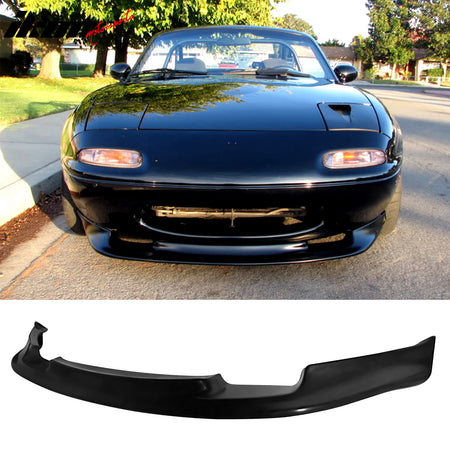 IKON MOTORSPORTS, Side Skirts + Front Bumper Lip Compatible with 1990-1997 Mazda Miata, FD Style PU Polyurethane Unpainted Rocker Panel Splitter Underbody Spoiler