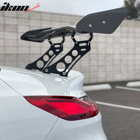 IKON MOTORSPORTS, Universal Fit 56'' Inch Trunk Spoiler, GT Style Unpainted Black Carbon Fiber Rear Trunk Lid Spoiler Wing Lip + V1 Side Plates + V5 Aluminum Alloy Spoiler Legs