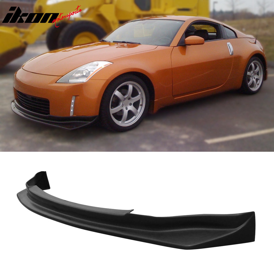 IKON MOTORSPORTS Front Bumper Lip + Matching Splitter, Compatible with 2003-2005 Nissan 350Z, N1 Style Unpainted Black PU Polyurethane Front Lower Air Dam Chin Spoiler Protector Splitter 2PCS