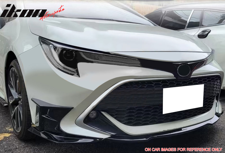 IKON MOTORSPORTS 3PCS Front Bumper Lip + 2PCS Front Side Canards, Compatible with 2019-2021 Toyota Corolla Auris 3rd E210 5-Door Hatchback, Matte Black Air Dam Chin Spoiler Protector Splitter