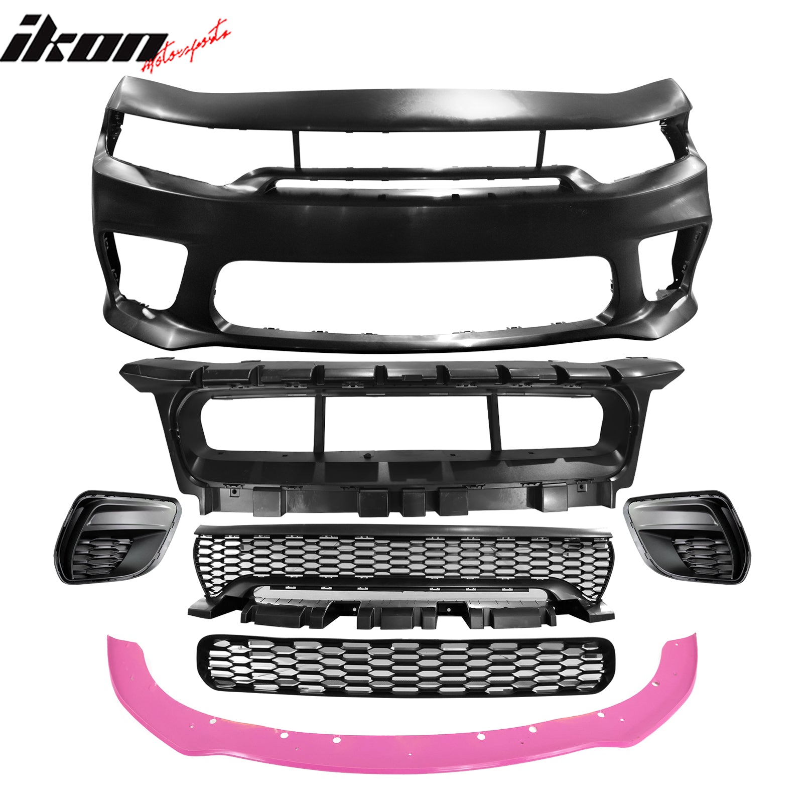 Fits 15-23 Charger Upper Lower Grilles Front Bumper Conversion W/ Pink Lip - PP