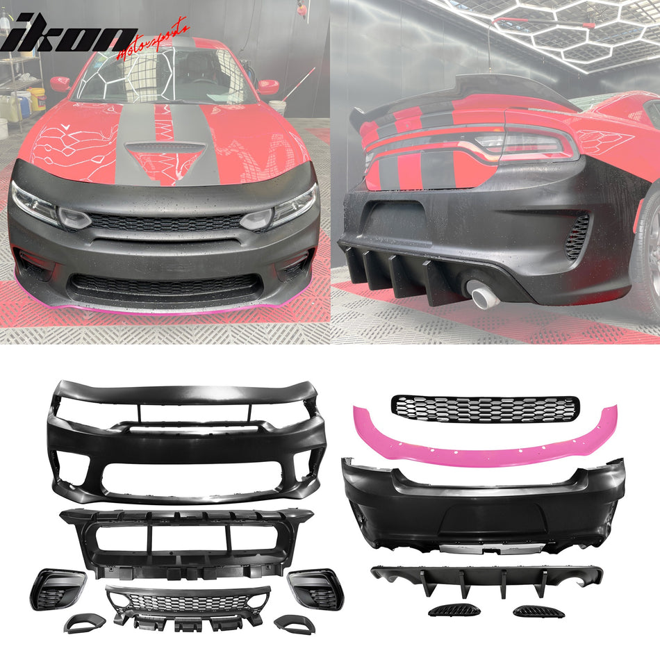 2015-2023 Dodge Charger Rear & Front Bumper + Pink Lip Diffuser PP