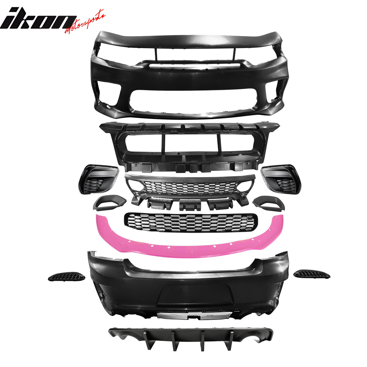 For 15-23 Charger SRT Upper Lower Grilles Rear Front Bumper Cover W/ Pink Lip PP