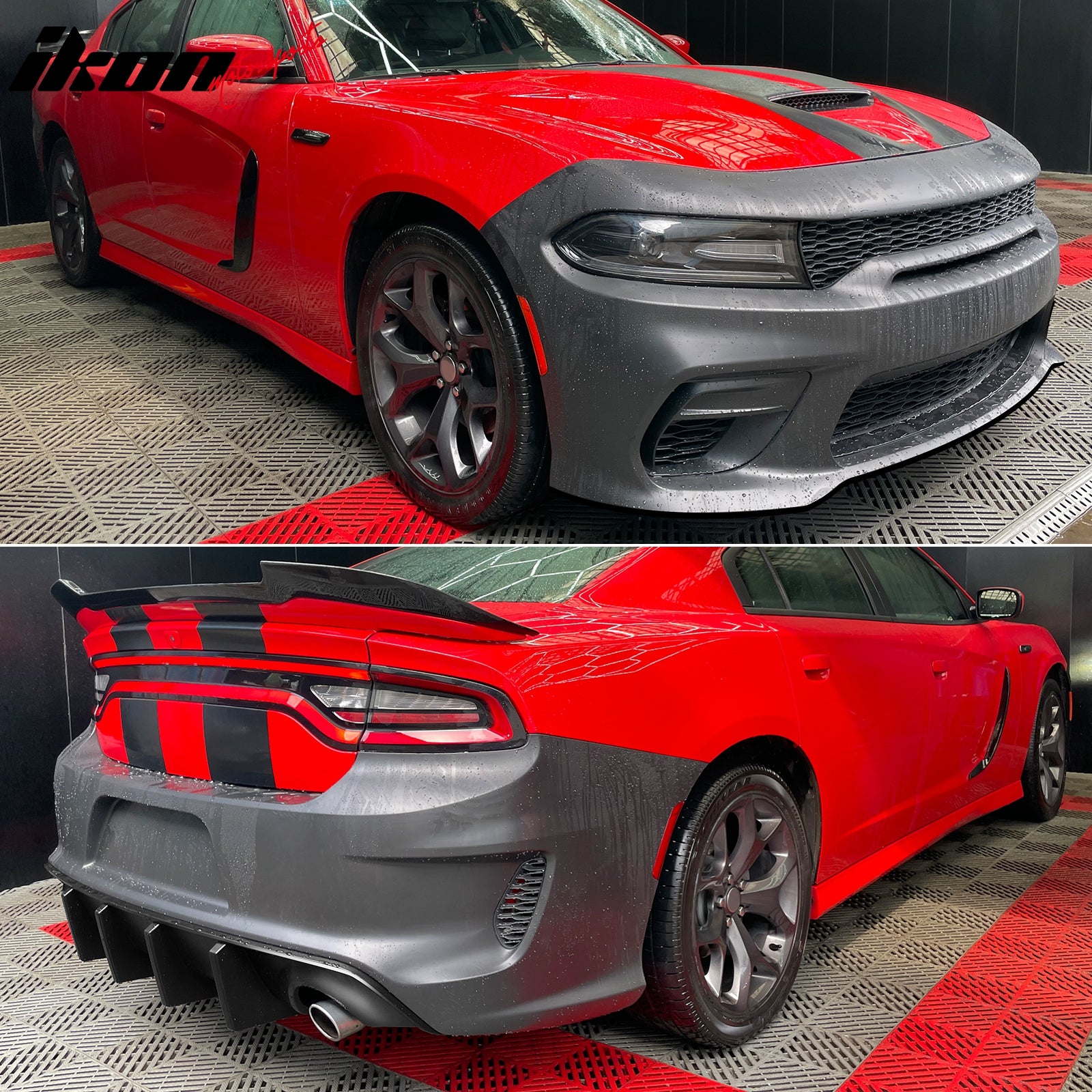 For 15-23 Charger SRT Upper Lower Grille Rear Front Bumper W/ Matte Black Lip PP