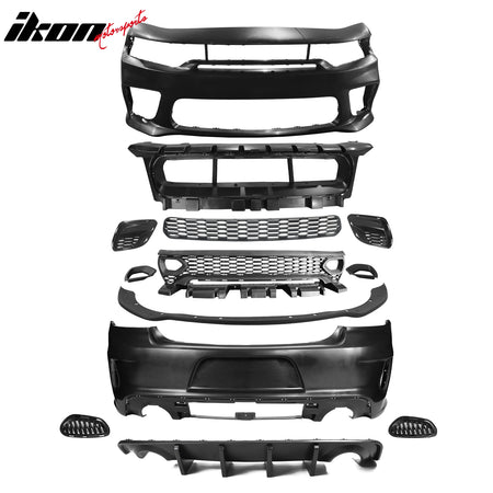 For 15-23 Charger SRT Upper Lower Grille Rear Front Bumper W/ Matte Black Lip PP