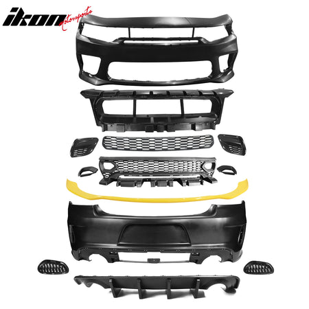 Fits 15-23 Charger SRT Upper Lower Grilles Rear Front Bumper Cover W/ Yellow Lip