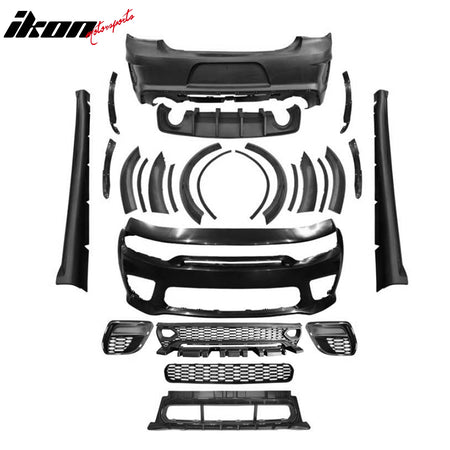 Fits 15-23 Charger Widebody Bumper Covers W/ SRT Grilles + Matte Black Diffuser