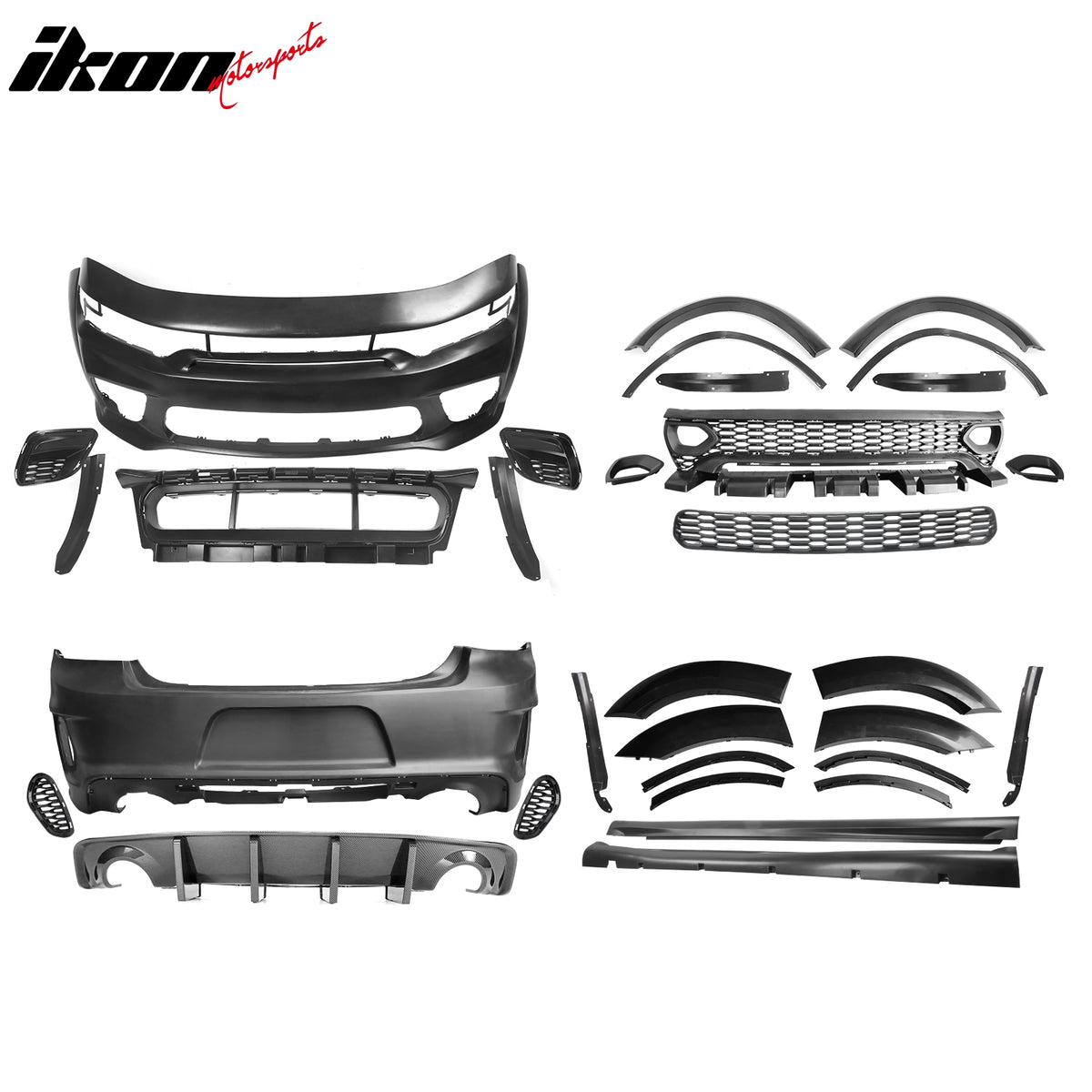 Fits 15-23 Charger Widebody Bumper Covers SRT Grille Carbon Fiber Print Diffuser