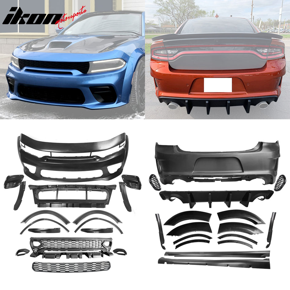 2015-2023 Dodge Charger IKON Gloss Black Front Rear Bumper Covers PP