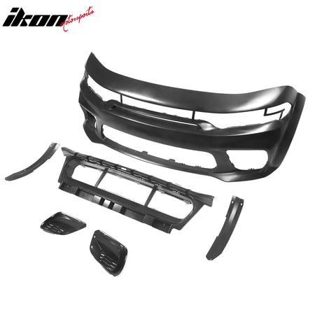 Fits 15-23 Charger Widebody Bumper Covers W/ SRT Grilles + Gloss Black Diffuser