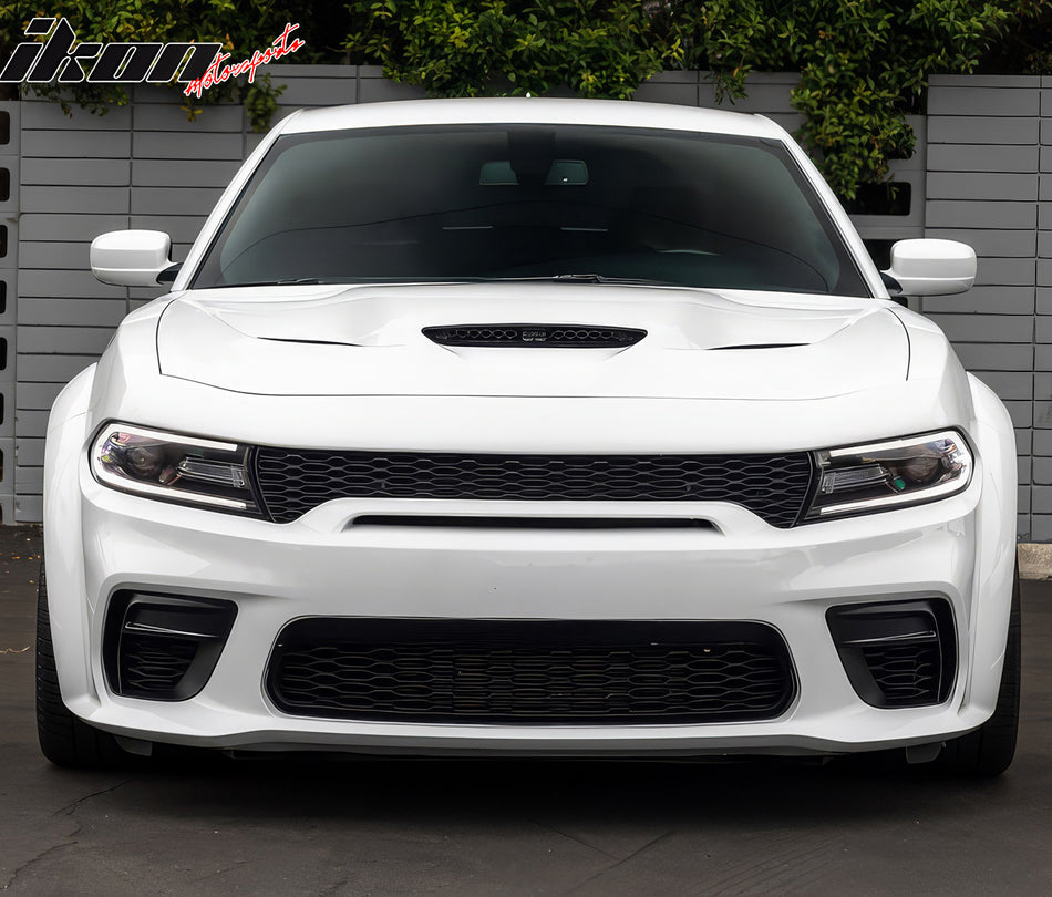 IKON MOTORSPORTS, Front Bumper Cover W/ Grilles Compatible With 2020-2023 Dodge Charger Widebody Models Only, Upper & Lower Grilles + Fog Light Covers Whole Bodykits