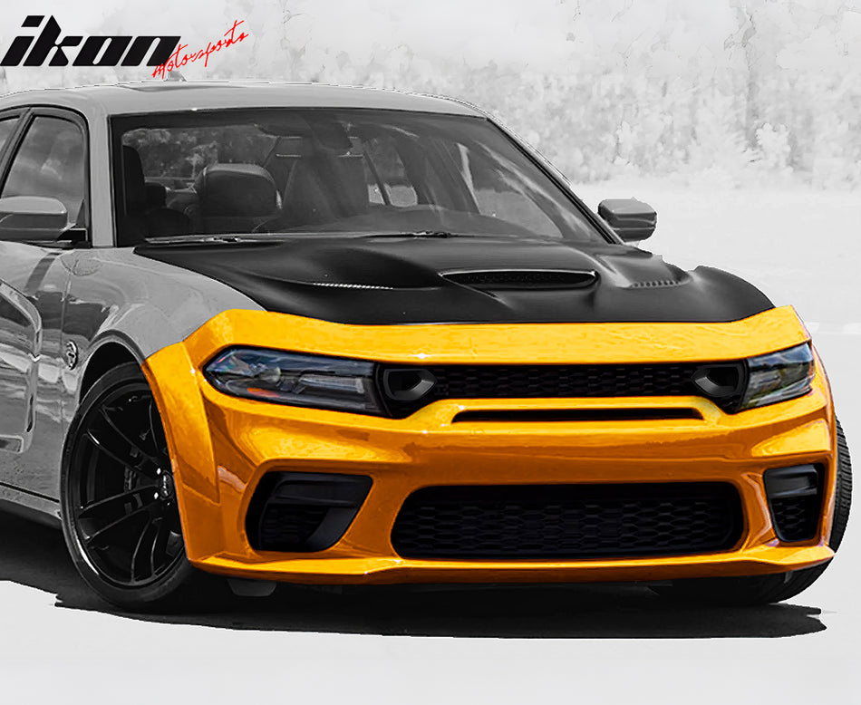 IKON MOTORSPORTS, Front Bumper Cover W/ Grilles Compatible With 2020-2023 Dodge Charger Widebody Models Only, SRT Style Upper Grille & Lower Grille + Fog Light Covers Whole Bodykits