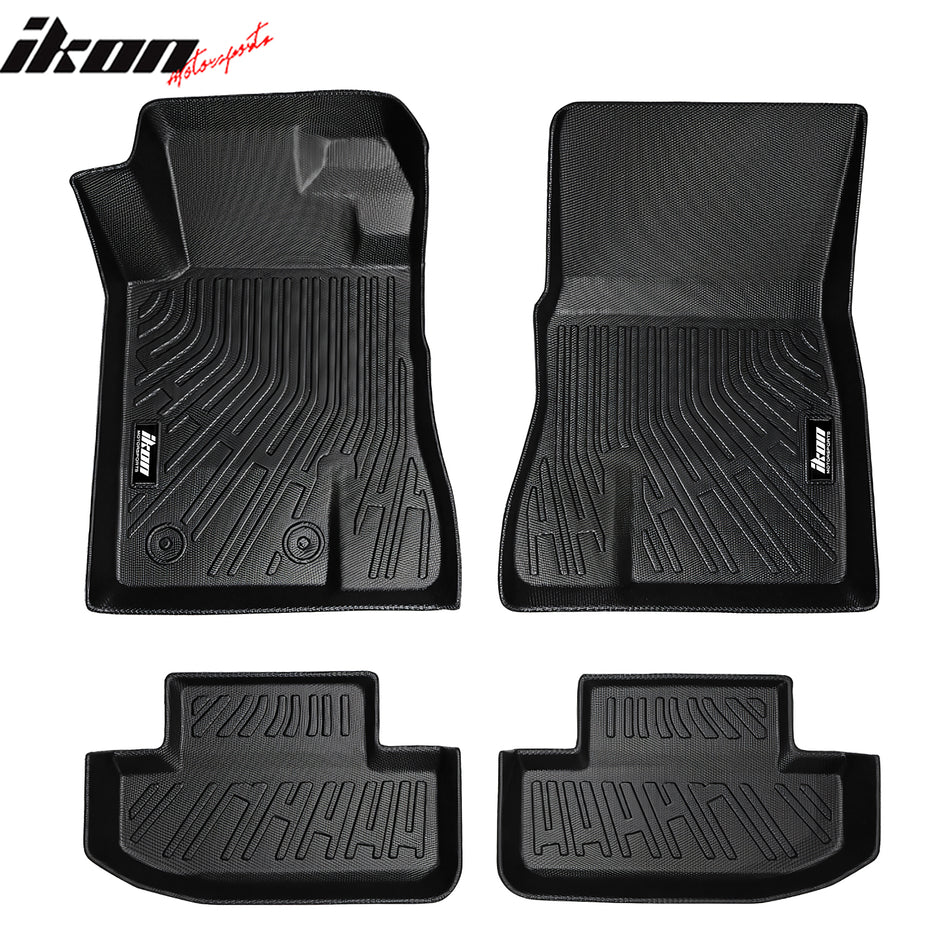 IKON MOTORSPORTS 3D Molded TPE Floor Mats + Trunk Liner, Compatible with 2015-2023 Ford Mustang, Black All Weather Waterproof Anti-Slip Floor Liners, Front 2nd Row Interior Accessories 5PCS