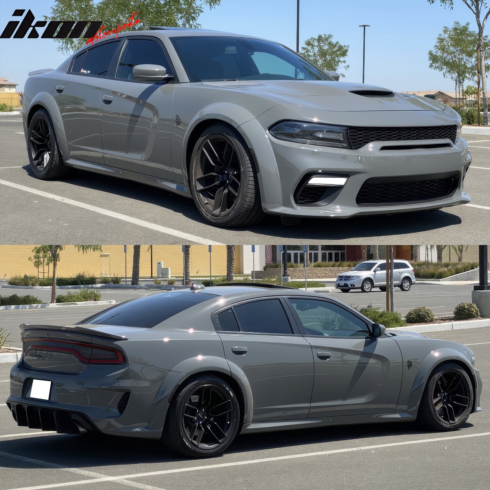 Fits 15-23 Dodge Charger Widebody Whole Bumper W/ LED Matte Black Diffuser Kits