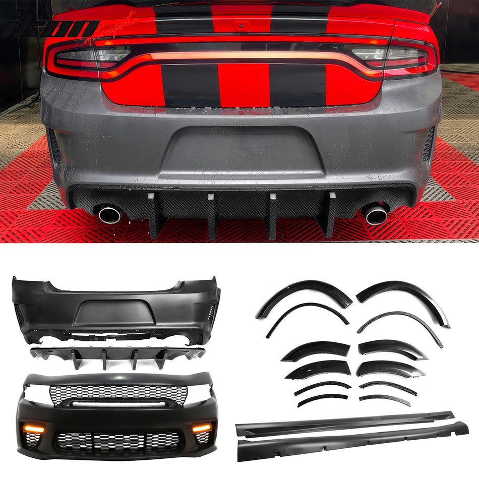 2015-2023 Dodge Charger Widebody Whole Bumper Kits Diffuser LED PP