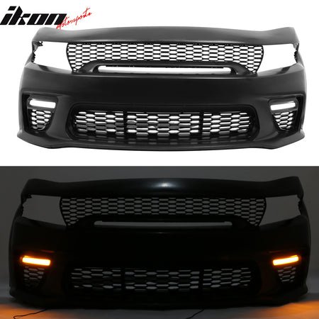 Fits 15-23 Dodge Charger Sedan PP Front Bumper Cover W/Grille LED Foglight Cover