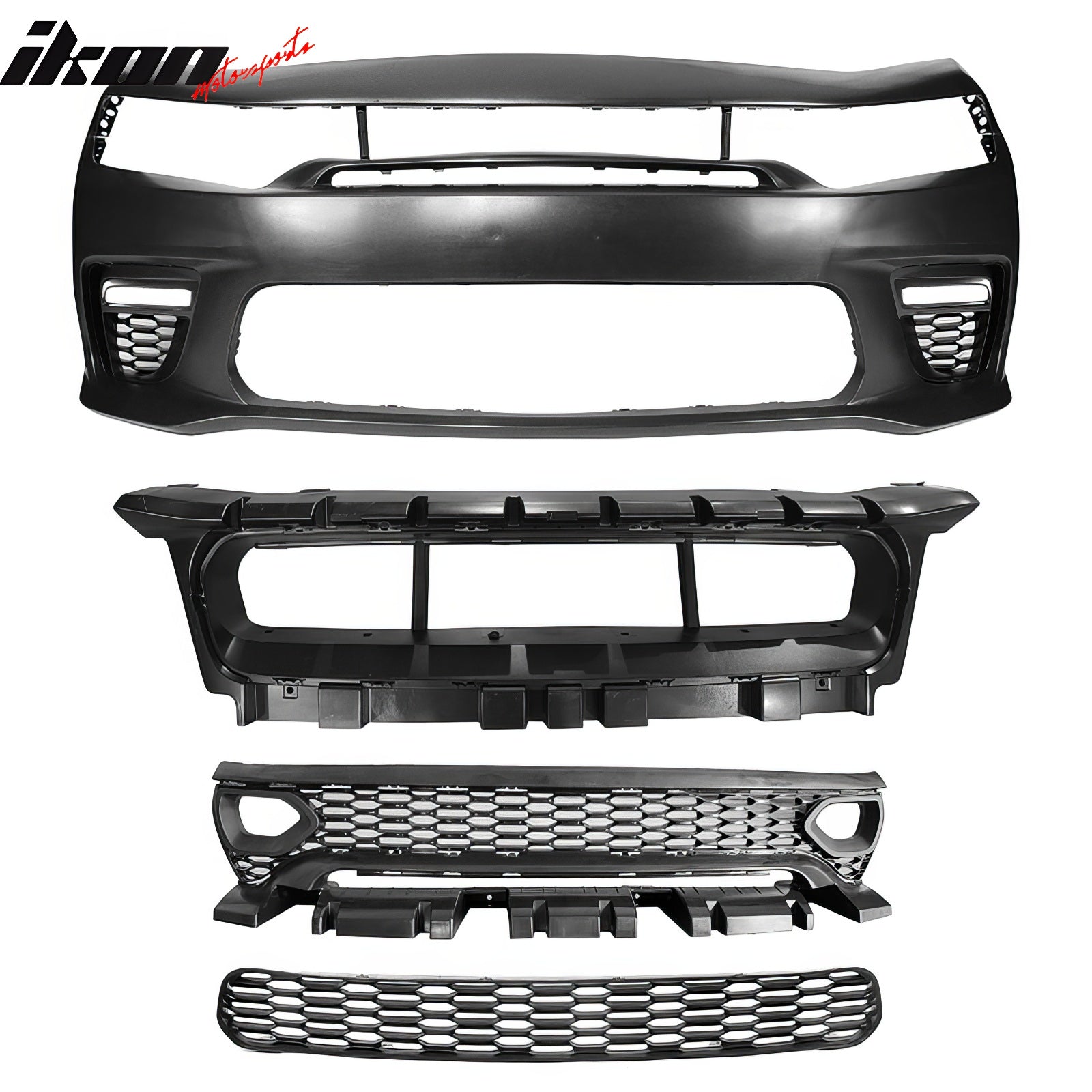 Fits 15-23 Charger PP Front Bumper W/ SRT Upper Lower Grille LED Foglight Cover