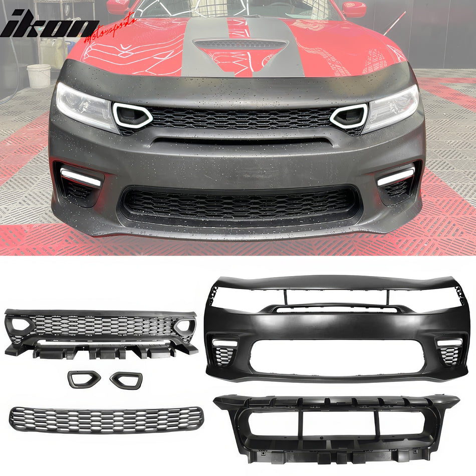 2015-2023 Dodge Charger Widebody SRT Black Front Bumper W/LED Light PP