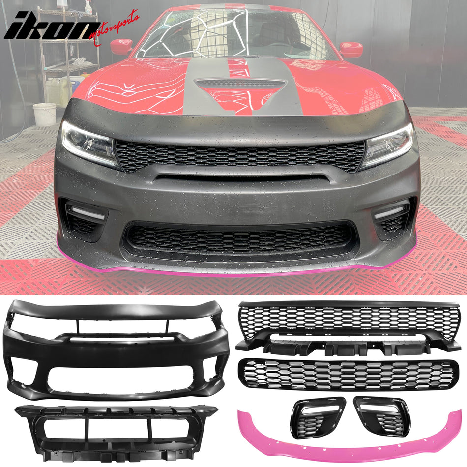 2015-2023 Dodge Charger Widebody Front Bumper Cover Pink Lip LED PP